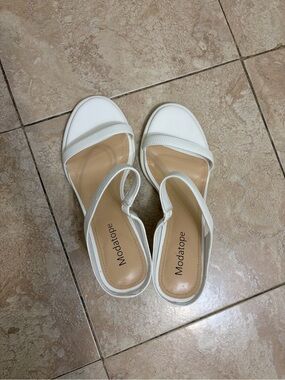 Modatope White Slingback Sandals — Comfortable Women's Open-Toe Heel